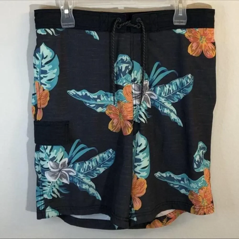 George Brand Mens Size Medium 32-34 Swimtrunks Shorts Floral Hibiscus Beach Pool